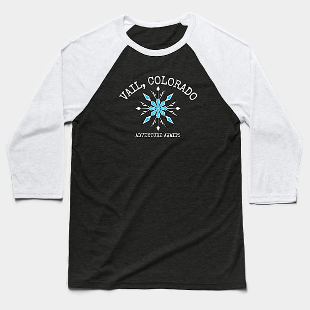 Vail, Colorado Snowflake Baseball T-Shirt by Mountain Morning Graphics